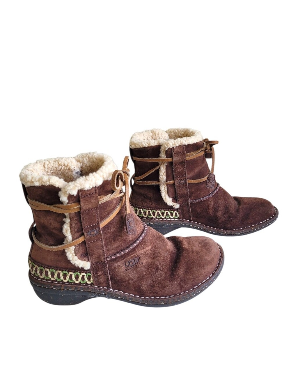UGG Cove Brown Suede Shearling Trim Ankle Booties 6.5 - 7